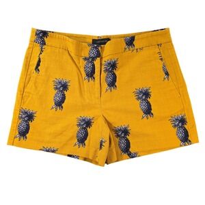 Pineapple Print Tropical Shorts Women's Size 6 Mustard Yellow Ann Taylor